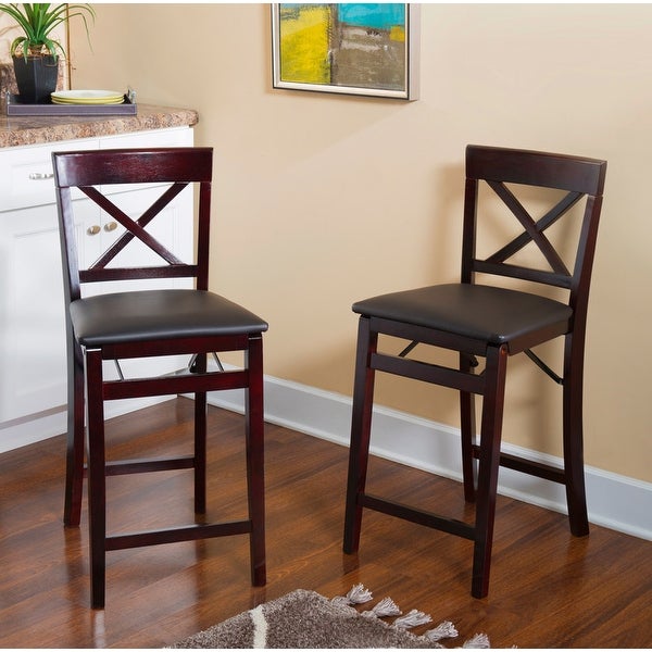 Porch and Den Expresso Folding Counter Stool with Faux Leather Seat