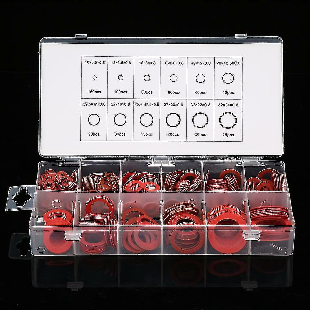 600pcs M10-m32 Assorted Size Red Steel Paper Flat Washer Insulation Gasket Kit