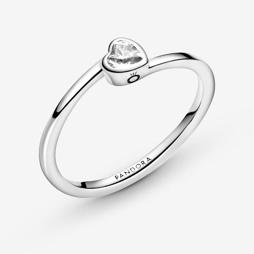 PANDORA  Clear Tilted Heart Solitaire Ring