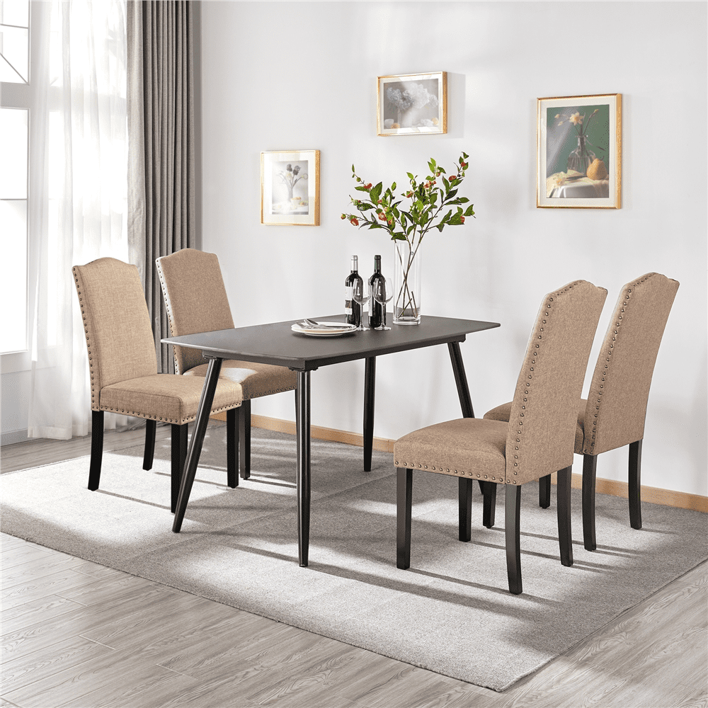 Easyfashion Set of 2 Classic Upholstered Dining Chair， Khaki