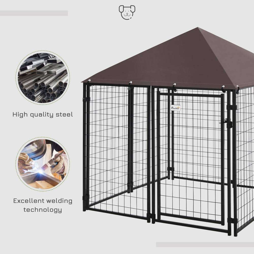 PawHut Black Metal Lockable Dog House Kennel with Water-Resistant Roof D02-031