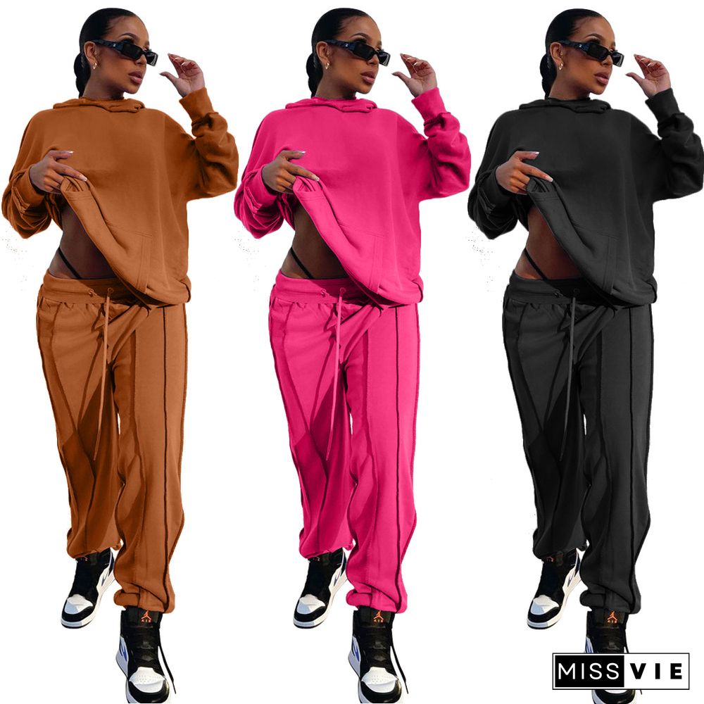 Long Sleeve Oversize Hooded Sport Pants Suit