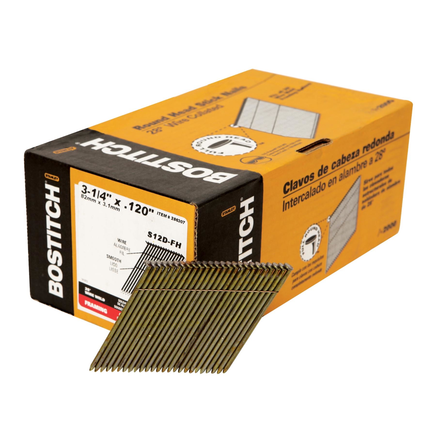 Bostitch 3-1/2 in. Angled Strip Coated Stick Nails 28 deg 2000 pk