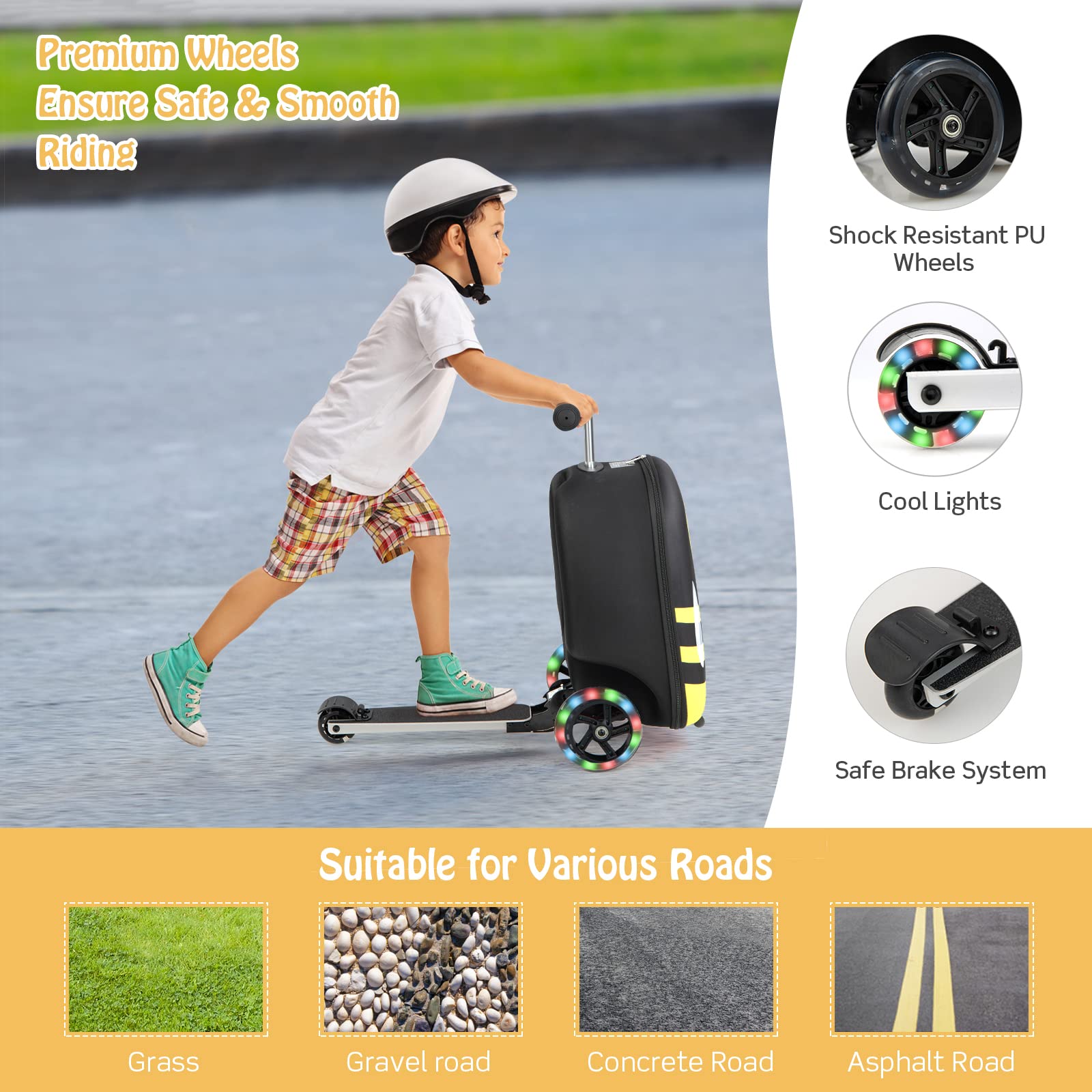 Costzon Kids Folding Ride On Suitcase Scooter, 2-in-1 Lightweight Skateboard Luggage