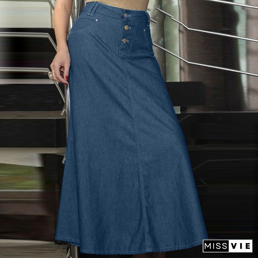 Stylish Women Denim High Waist Skirt A-Line Summer Casual Skirts