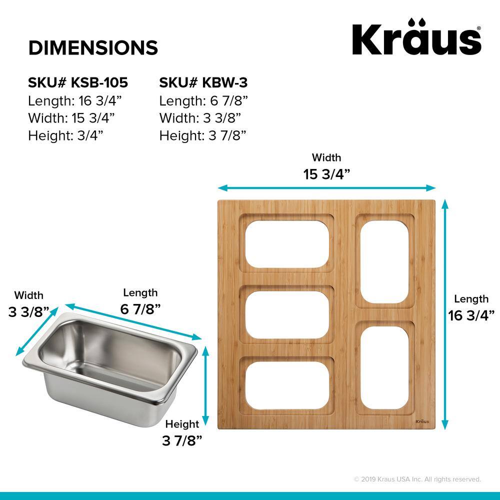 KRAUS 16.75 in. Workstation Kitchen Sink Composite Serving Board Set with Rectangular Stainless Steel Bowls KSC-1005BB