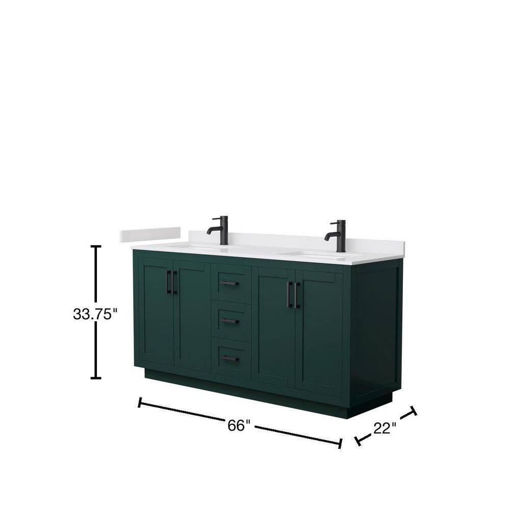 Wyndham Collection Miranda 66 in. W x 22 in. D x 33.75 in. H Double Bath Vanity in Green with White Cultured Marble Top WCF292966DGKWCUNSMXX