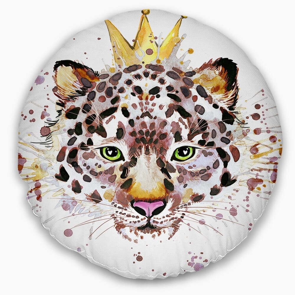 Designart 'Leopard Head with Golden Crown' Contemporary Animal Throw Pillow