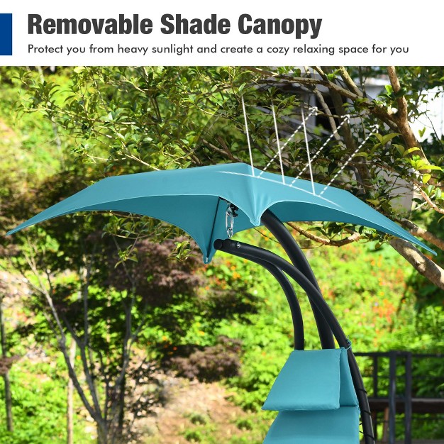 Costway Costway Patio Hanging Lounge Chaise Hammock Chair Removable Canopy Grey navy turquoise