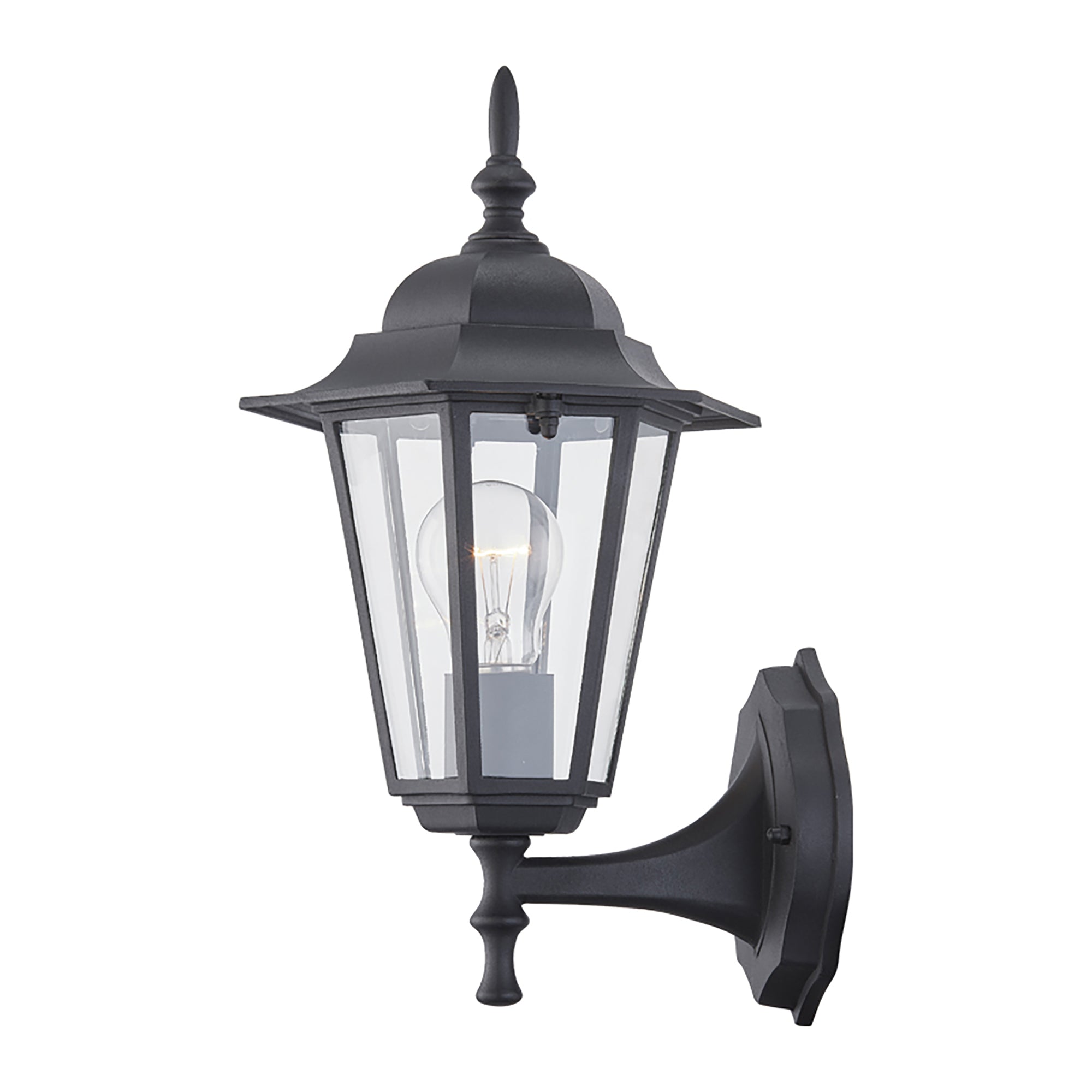 1-Light Matte Black Porch Light Fixture Wall Mounted Outdoor Lighting Wall Sconce with Clear Glass and Base E26 Hukoro