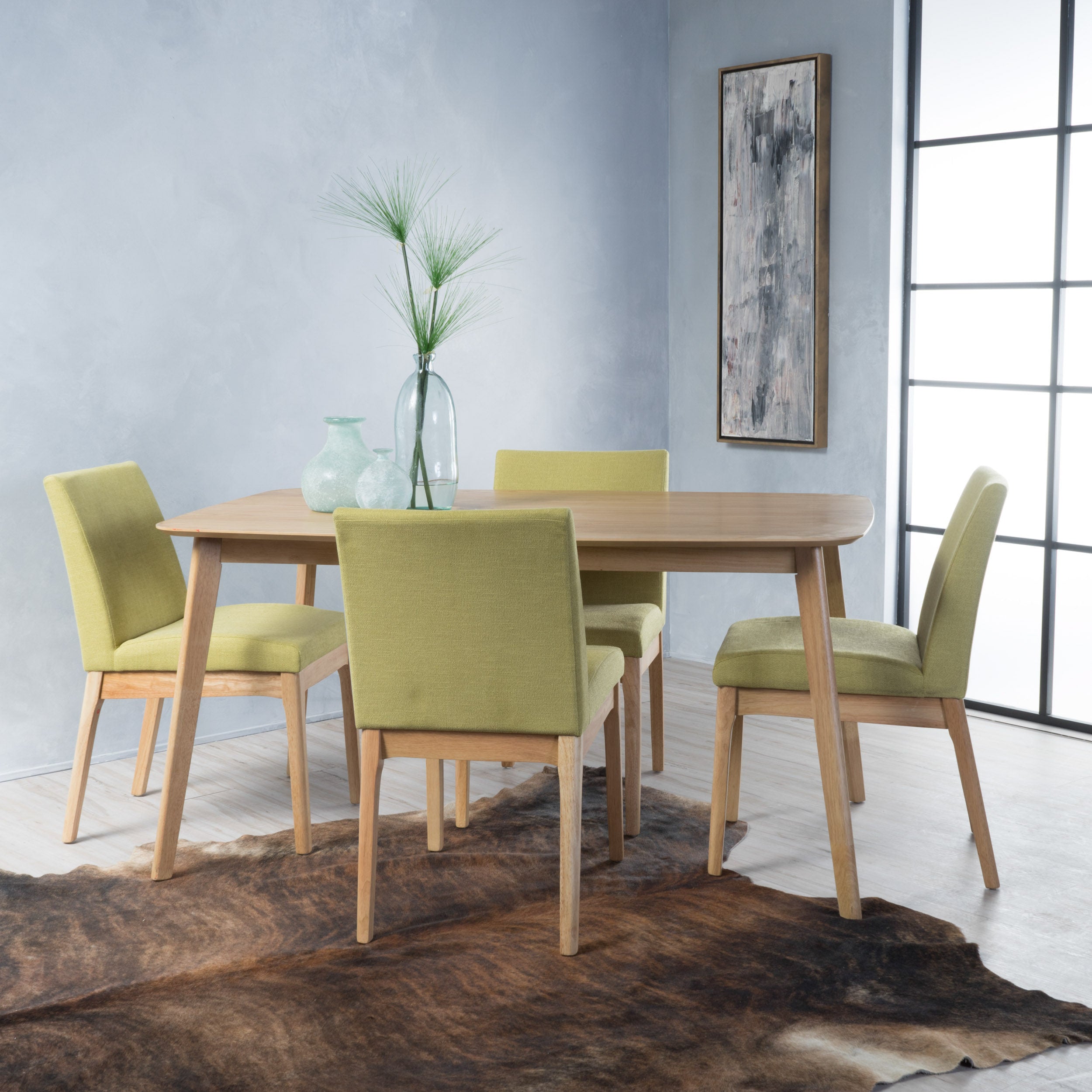 Katherine Mid Century Fabric & Wood Finish 5 Piece Dining Set