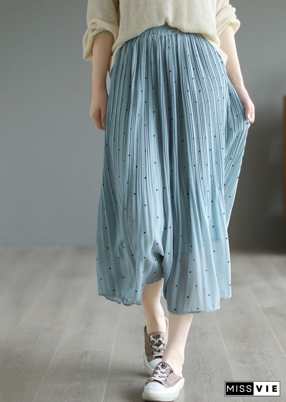 Blue Chiffon Pleated Skirts Oversized Exra Large Hem Summer