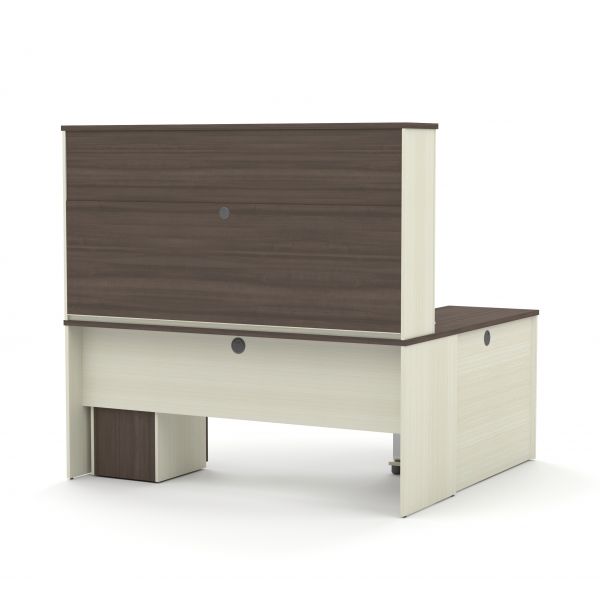 Bestar Prestige + L-shaped workstation including two pedestals in White Chocolate and Antigua