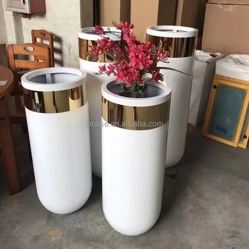 Garden supplies balcony home decor Metal Gold white tall Indoor Flower Pots / large pots for planting trees