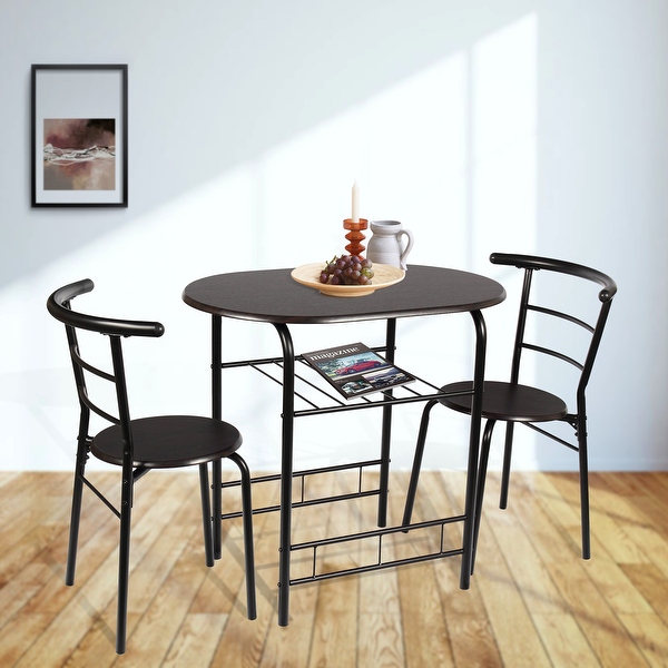 3 Piece Metal and Wood Dining Set， Include 1 Table and 2 Chairs， Grey Color (2 People Seating Capacity)