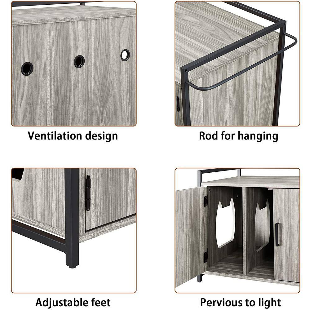 Tatayosi 33 in. L x 20 in. W x 22 in. H Cat Litter Box Furniture with Ventilation and Bench Seat, Grey J-H-W138557572