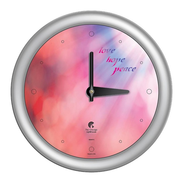 X 1 8 quot Peace Love Hope Coral Sunlight Quartz Movement Decorative Wall Clock Silver Frame By Chicago Lighthouse