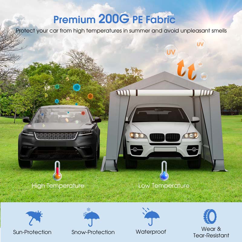 10 x 16 FT Outdoor Heavy-Duty Metal Carport Portable Garage Car Canopy with 2 Removable Doors