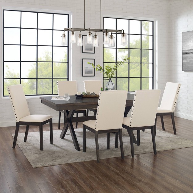 7pc Hayden Extendable Dining Set With 6 Upholstered Chairs Slate Crosley