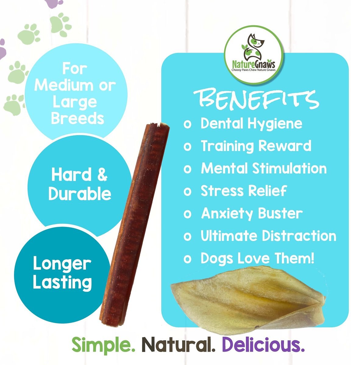 Nature Gnaws Cow Ear and Bully Stick Combo Dog Treats