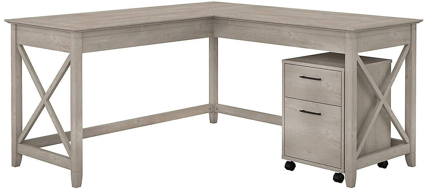 Key West Washed Gray L Shaped Desk with Mobile File Cabinet - Bush Furniture