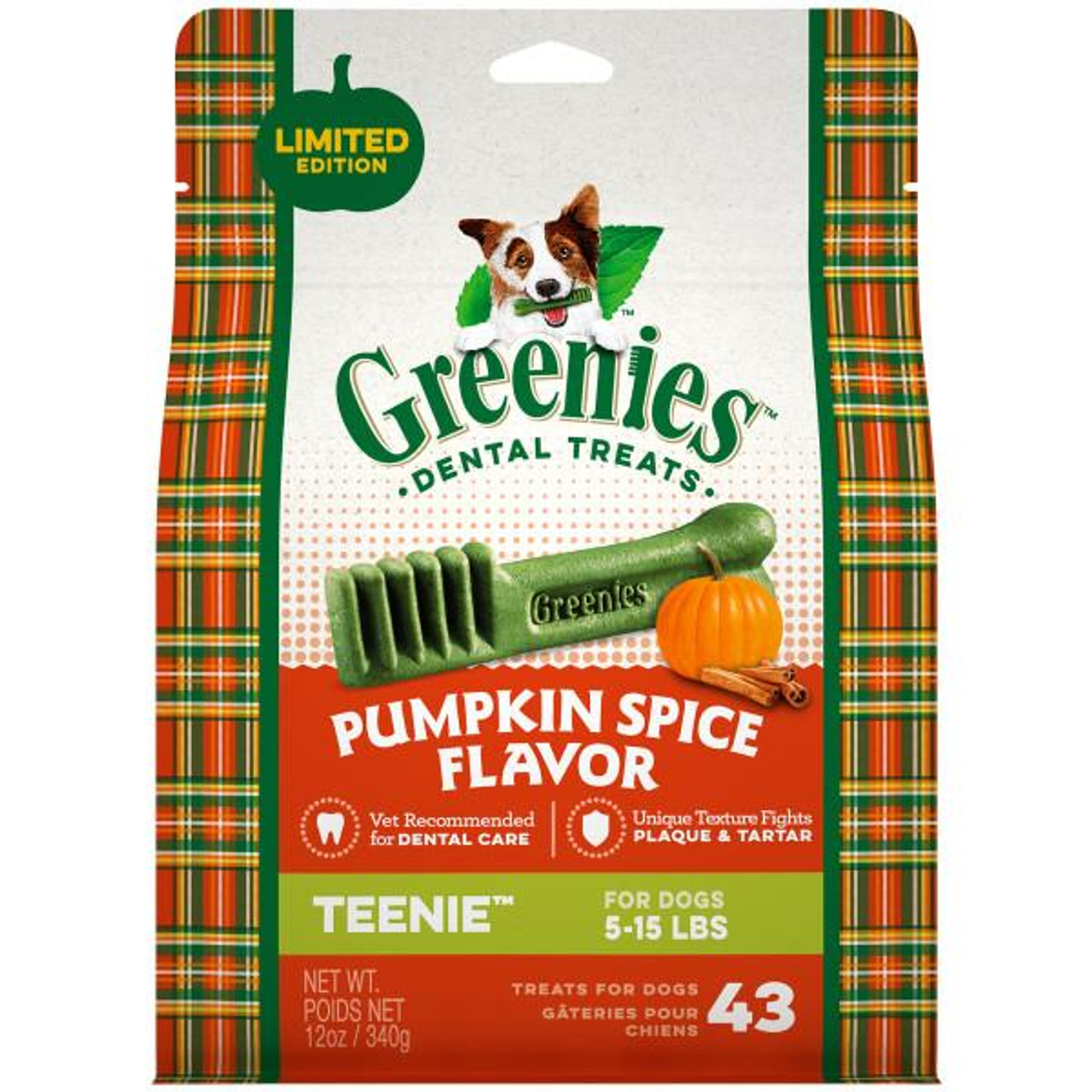 Greenies Pumpkin Spice Teenie Size Dental Chews Dog Treats， 12 oz