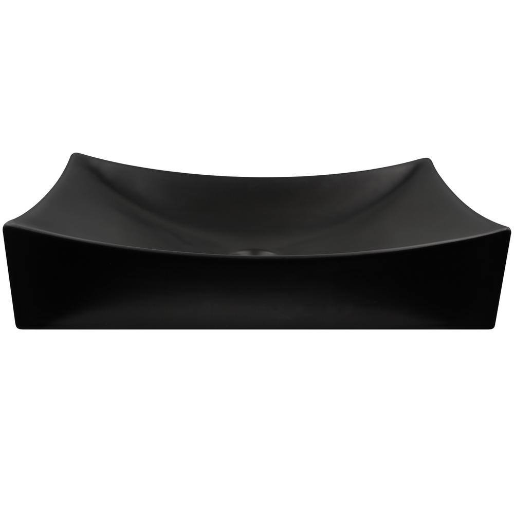 Novatto Modern Porcelain Vessel Sink in Black with Matte Black Umbrella Drain NP-01141MBMB