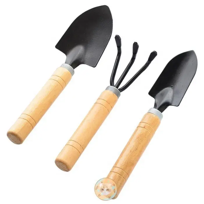 kids gardening tools 3 Piece Set Mini Garden Tool Spatula Rake Seedling Machine for Outdoor Potted Flowers Iron Wood Black