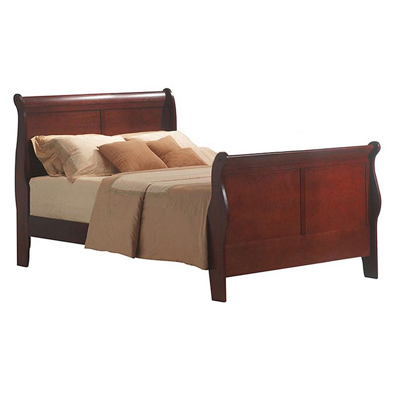 Traditional Style Twin Size Wooden Sleigh Bed， Cherry Brown