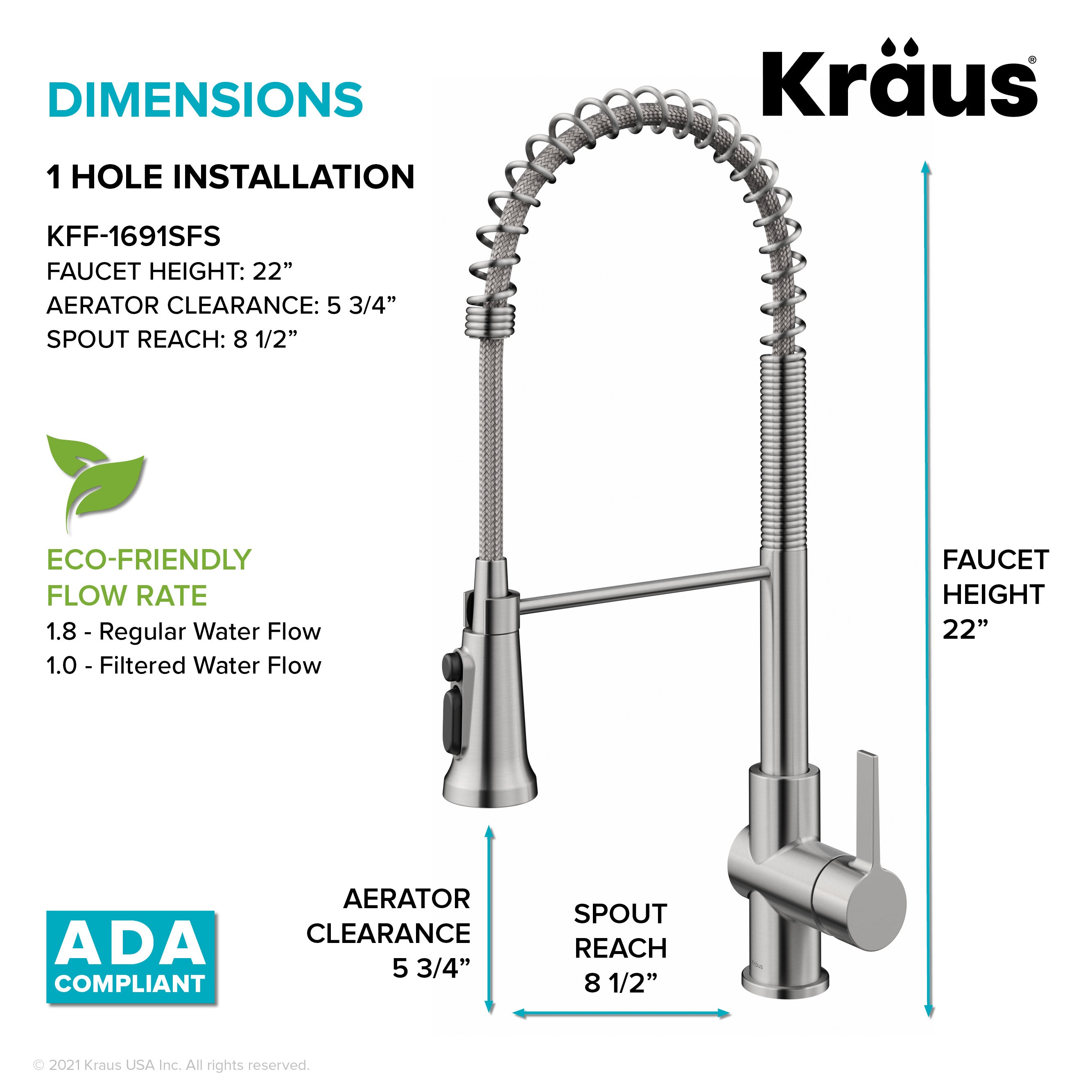 Kraus Britt 2-in-1 Commercial Style Pull-Down Single Handle Water Filter Kitchen Faucet for Reverse Osmosis or Water Filtration System in Spot Free Stainless Steel