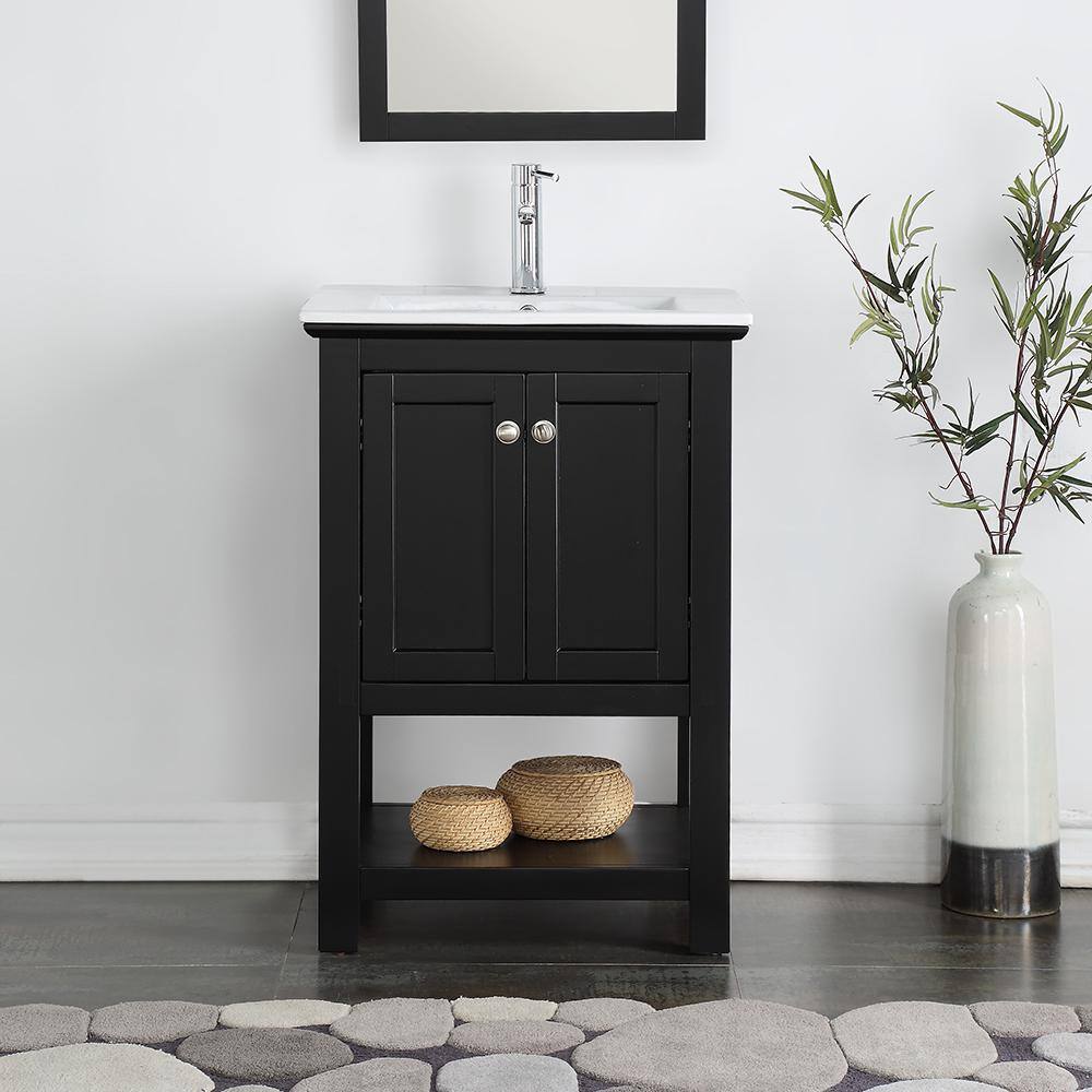 Fresca Bradford 24 in. W Traditional Bathroom Vanity in Black with Ceramic Vanity Top in White with White Basin FVNHD0104BL-CMB