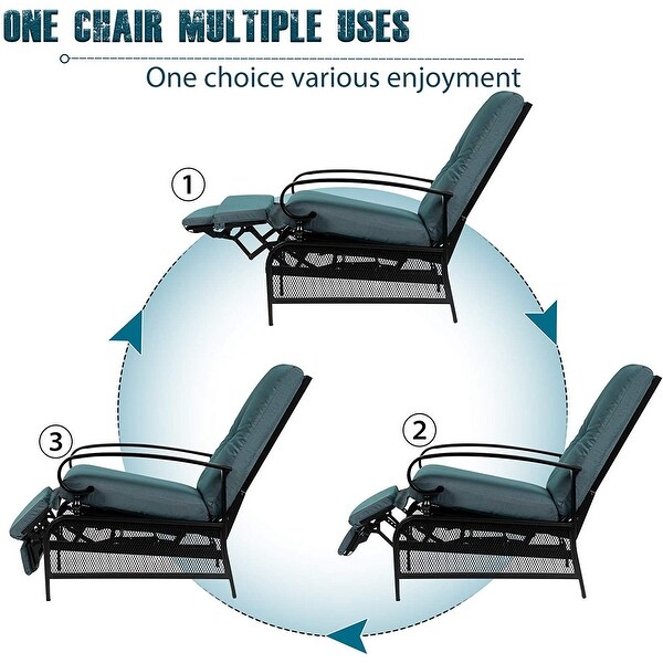 SUNCROWN Outdoor Patio Adjustable Cushioned Recliner Lounge Chair Set with Coffee Square Side Table