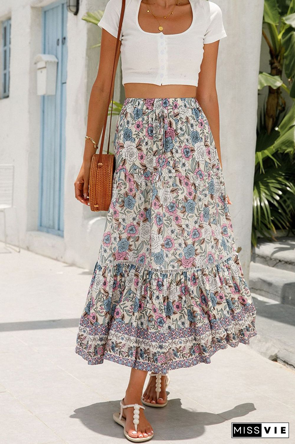 High Waist Bohemia Floral Prnit Skirt Dress