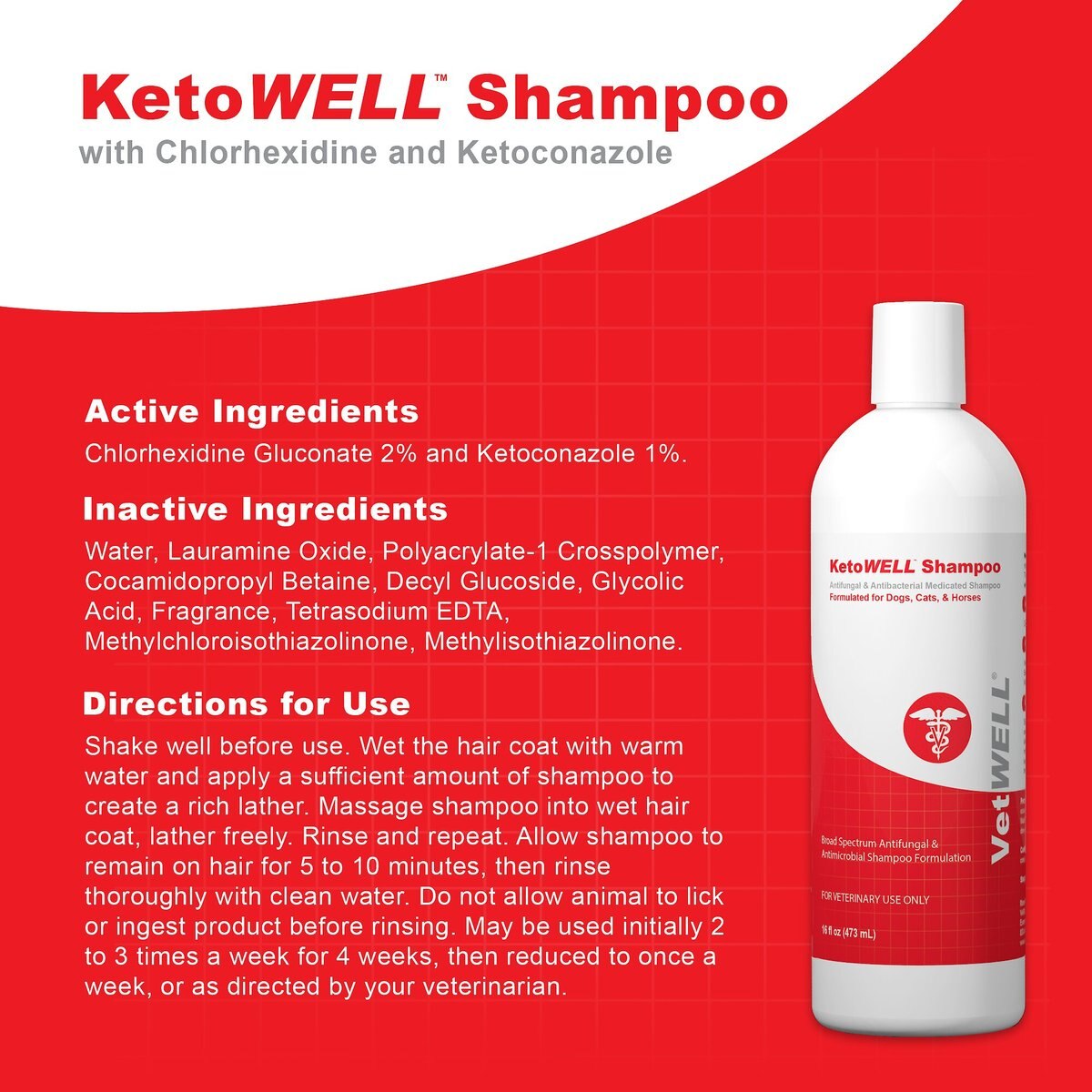 VetWELL KetoWell Antiseptic Dog， Cat and Horse Shampoo