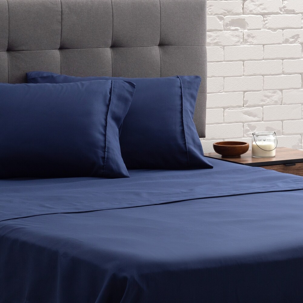 Solid 4 Piece Double Navy Sheet Set