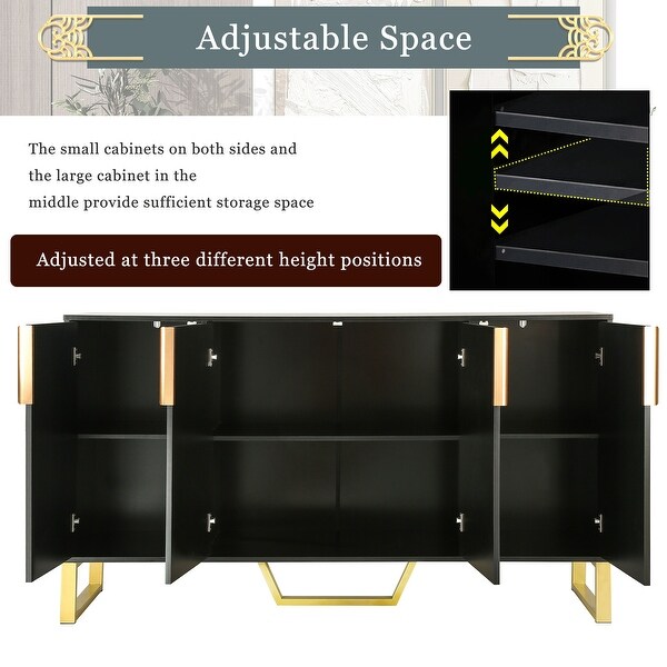 Modern sideboard with Four Doors， Metal handles and Legs and Adjustable Shelves Kitchen Cabinet