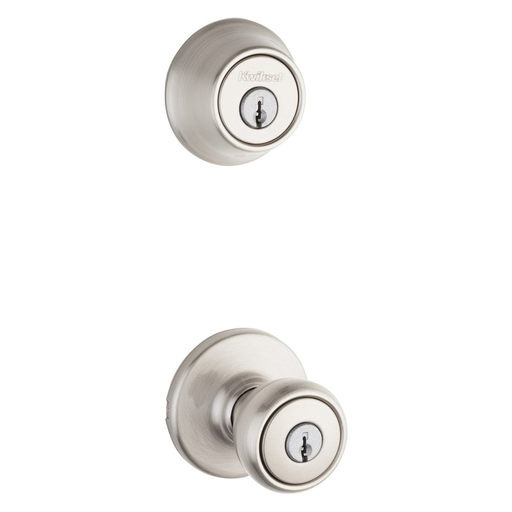 Satin Nickel Tylo Door Knob and Single Cylinder Deadbolt Set