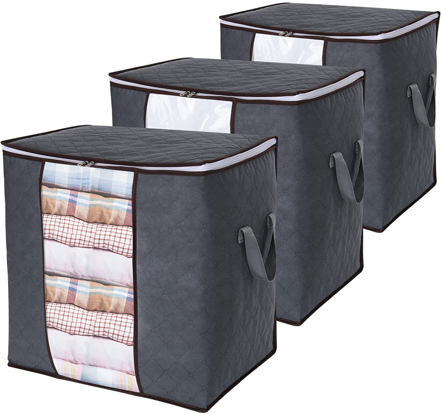 Lifewit Clothes Storage Bag 90L Large Capacity Organizer for Bedroom Storage, 3 Pack, Gray