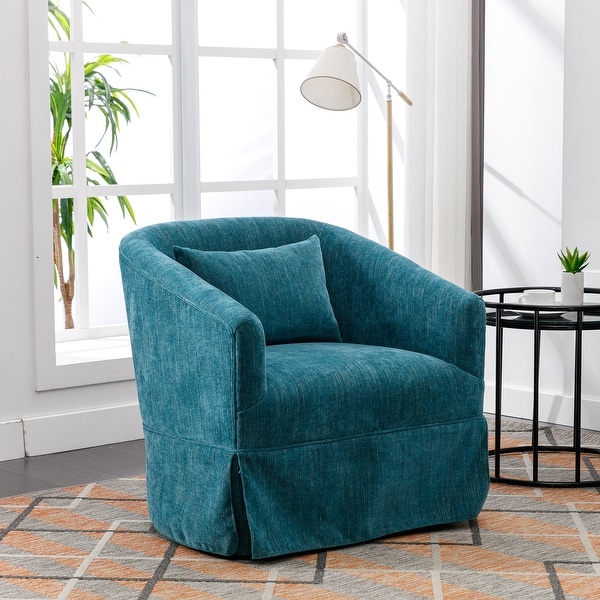 360-degree Swivel Accent Armchair Linen Blend Lounge Chairs Living Room Accent Chair Metal Frame Barrel Sofa Chair， Green