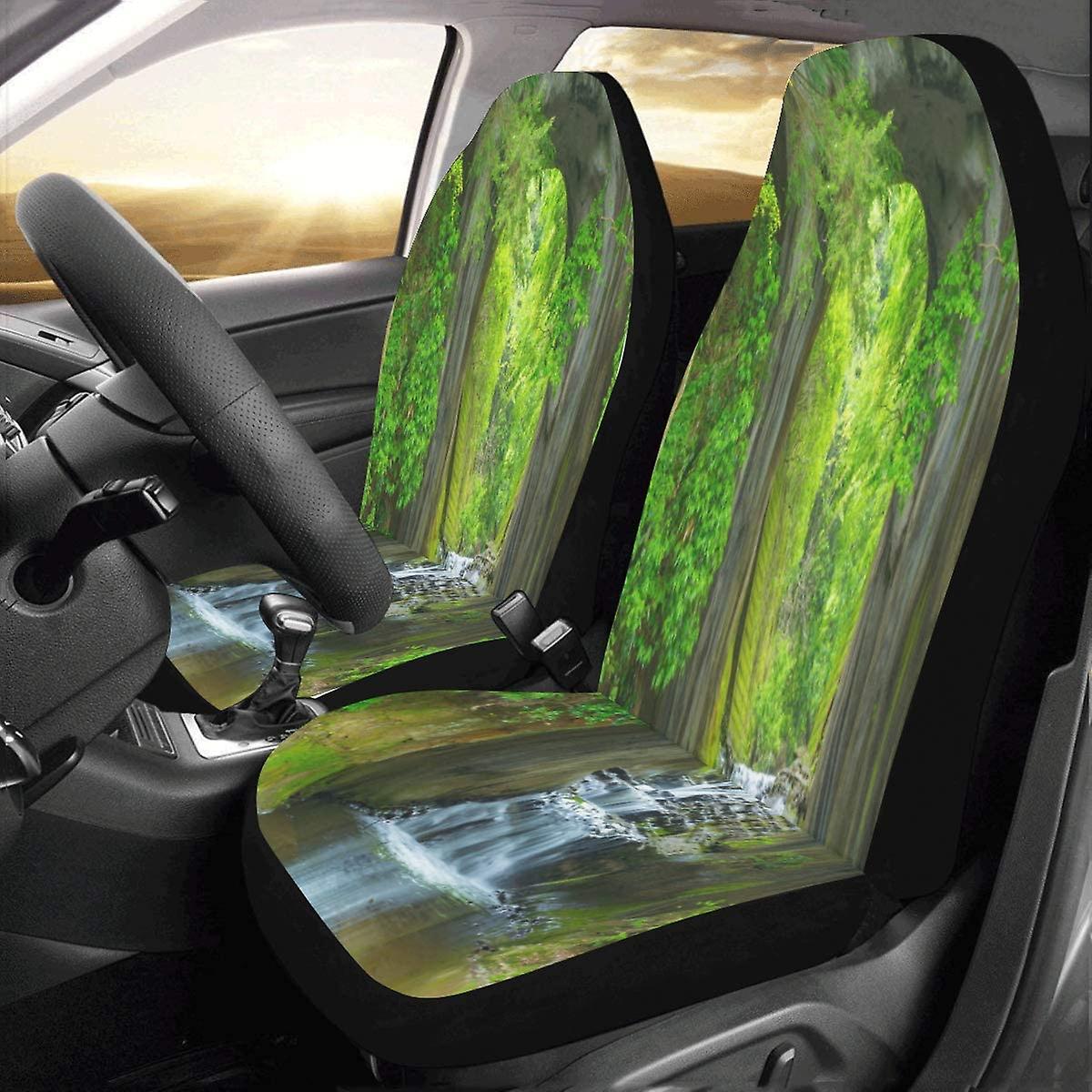 Set Of 2 Car Seat Covers Summer Rain Forest And Waterfall Universal Auto Front Seats Protector Fits For Car，suv Sedan，truck D 69432