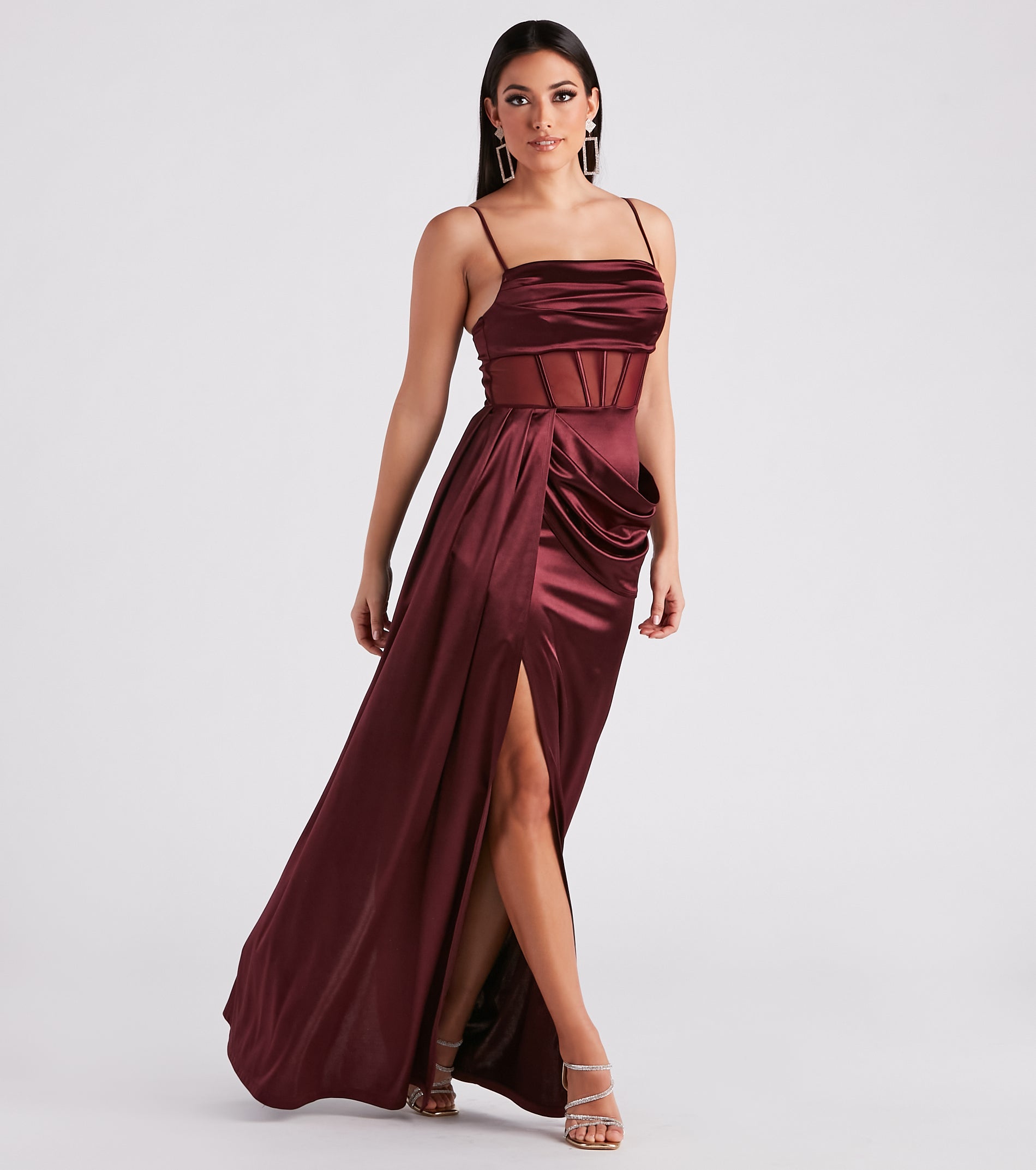 Nova Formal Satin Corset Side Sash Dress