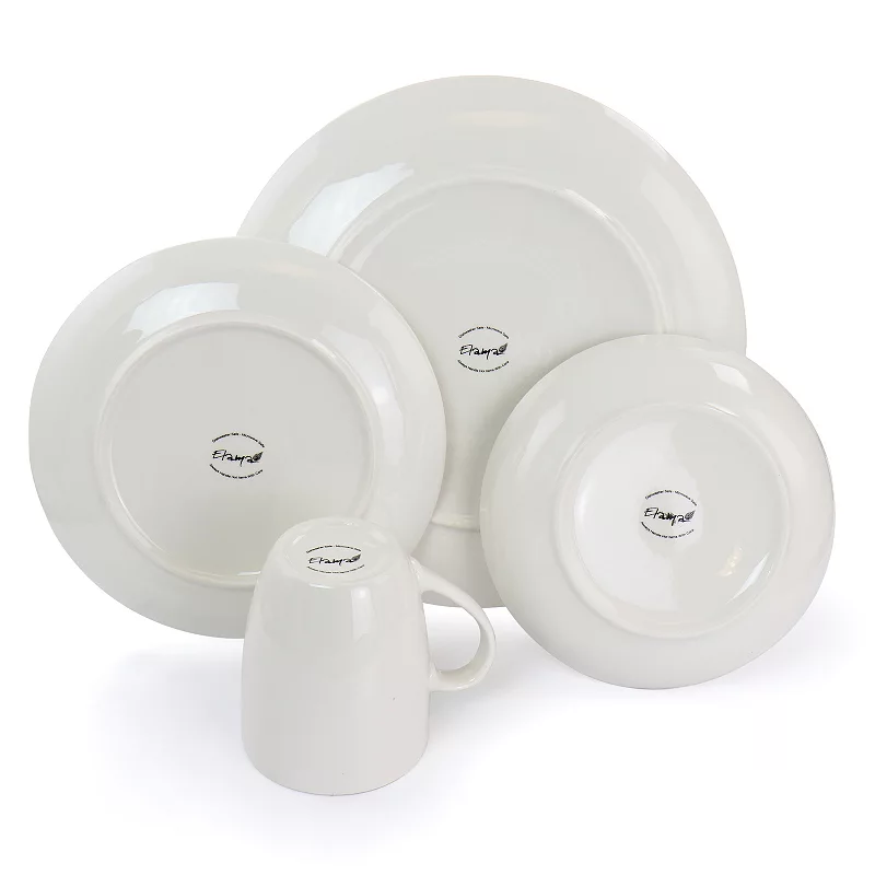 Elama Iris 32 Piece Porcelain Dinnerware Set with 2 Serving Bowls in White