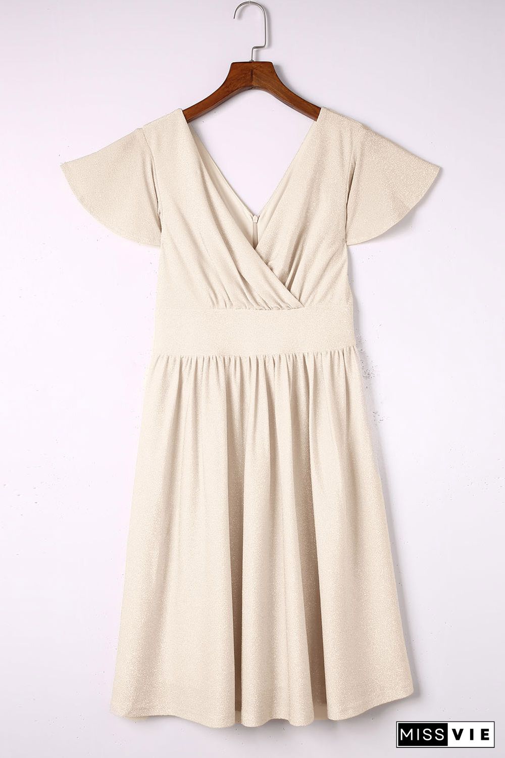 Khaki V Neck Wrap Ruched Flowy Midi Dress