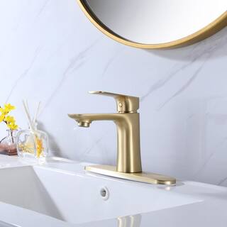 Hlihome Single-Handle Single Hole Bathroom Faucet in Brushed Gold With Deck Plate RBDK-0961-BGP