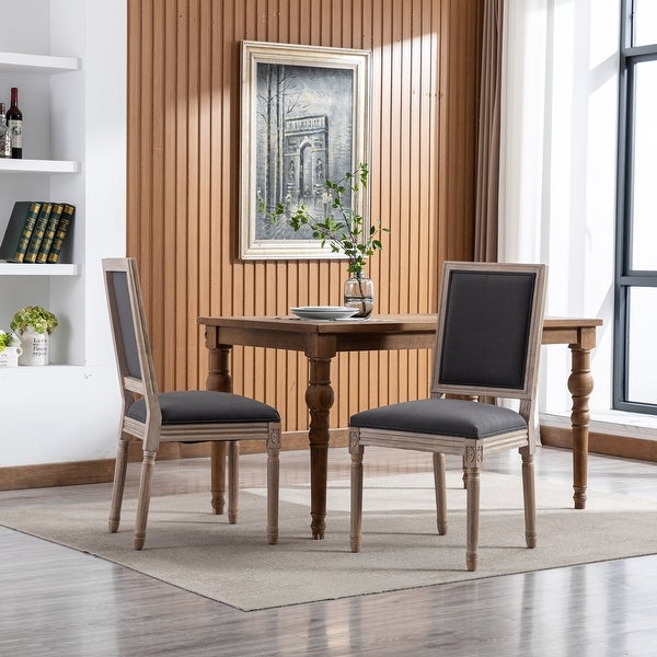 French Style Solid Wood Frame Antique Painting Linen Fabric Square Back Dining Chair(Set of 2)