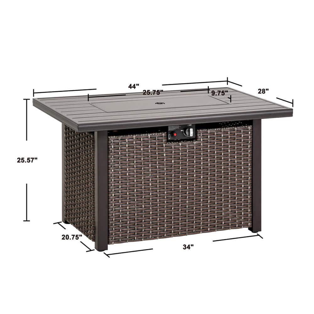 Nuu Garden 44 in Aluminum Wicker Propane Gas Fire Pit Table 50000 BTU Brown