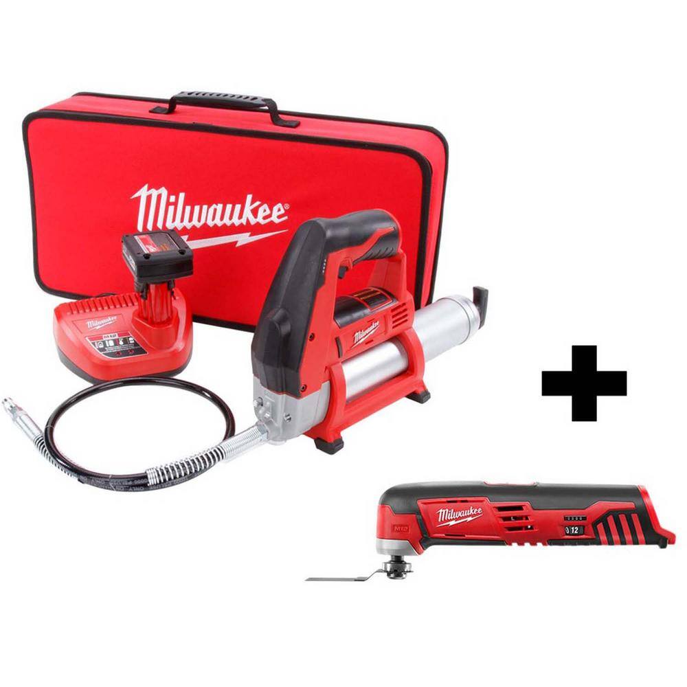 MW M12 12V Lithium-Ion Cordless Grease Gun Kit with M12 Multi-Tool 2446-21XC-2426-20