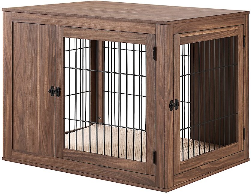 Unipaws Wooden Wire Double Door Furniture End Table Dog Crate