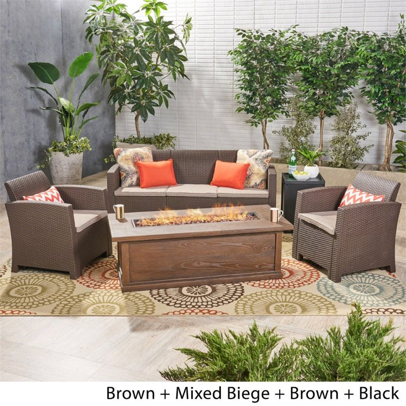 Noble House St. Johns 5 Piece Outdoor Conversation Set in Brown   Tropical   Outdoor Lounge Sets   by Homesquare  Houzz