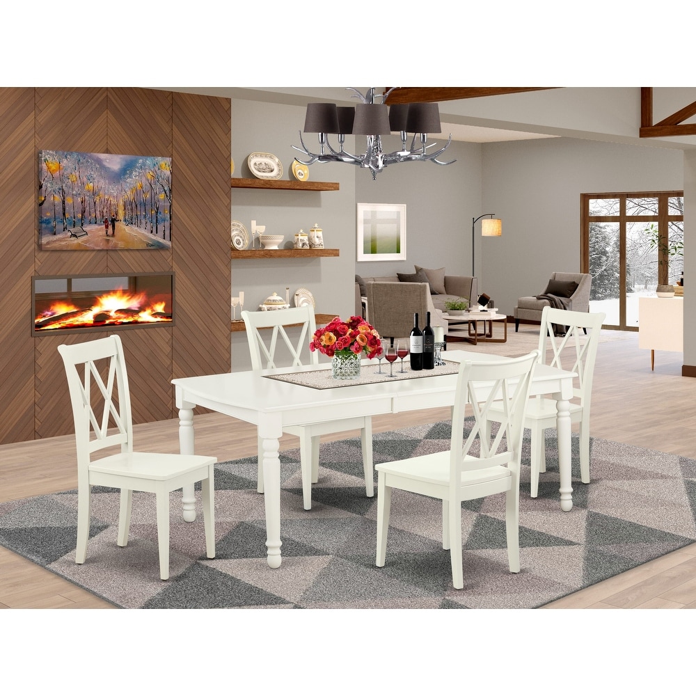 East West Furniture Dining Table Set  a Rectangle Kitchen Table and Dinette Chairs  Linen White(Pieces Option)